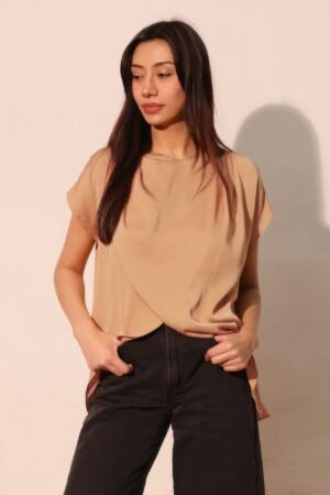Washed Poly Silk Tulip Tunic Top