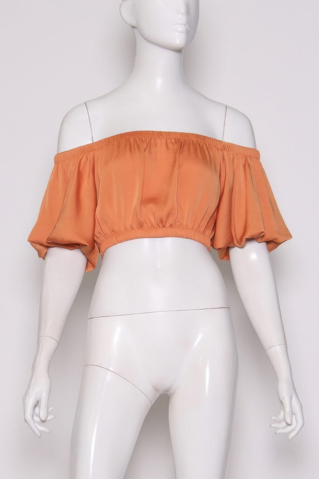 washed poly silk bubble sleeve crop top