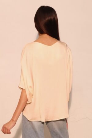 Washed Poly Silk Drawstring Dolman Top