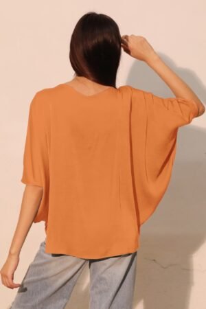 Washed Poly Silk Drawstring Dolman Top