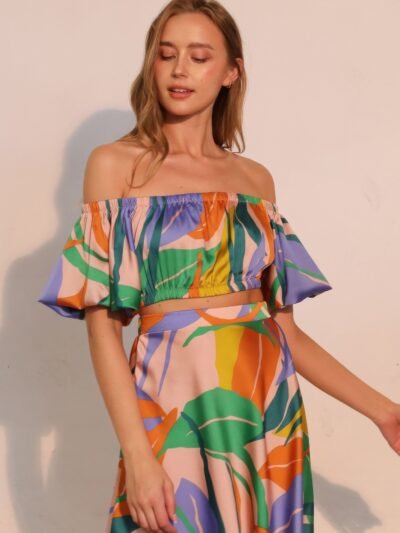 Isla Tropical Satin Bubble Sleeve Crop Top Isla Tropical Satin Bubble Sleeve Crop Top