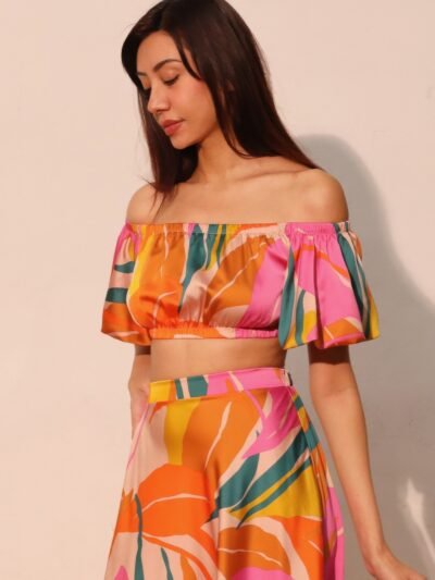 Isla Tropical Satin Bubble Sleeve Crop Top Isla Tropical Satin Bubble Sleeve Crop Top