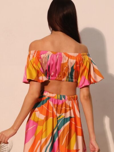 Isla Tropical Satin Bubble Sleeve Crop Top Isla Tropical Satin Bubble Sleeve Crop Top