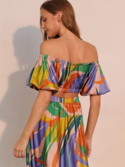 Isla Tropical Satin Bubble Sleeve Crop Top Isla Tropical Satin Bubble Sleeve Crop Top