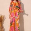 Isla Tropical Satin Boat Neck Blouson Jumpsuit