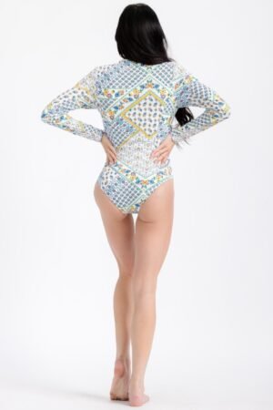 White Flower Print Long Sleeve Swimsuit White Flower Print Long Sleeve Swimsuit