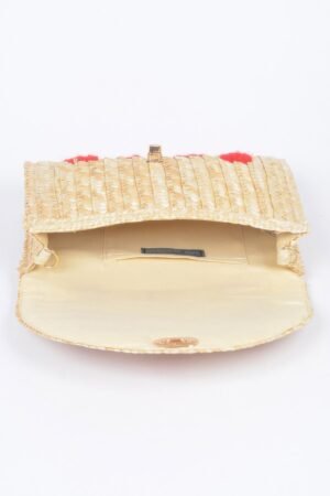 Heart Embroidery Straw Clutch