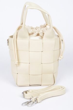 Faux Leather Braided Handle Bag W/canvas Pouch Faux Leather Braided Handle Bag W/canvas Pouch