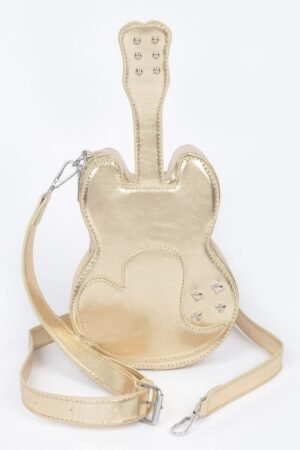 Metallic Faux Leather Guitar Novelty Bag Metallic Faux Leather Guitar Novelty Bag
