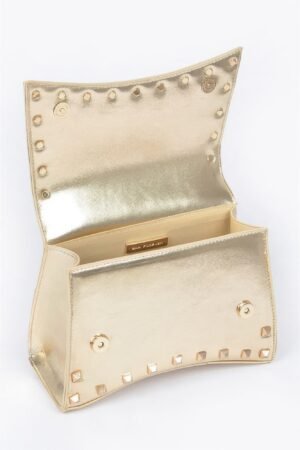 Metallic Faux Leather Studded Top Handle Clutch Metallic Faux Leather Studded Top Handle Clutch