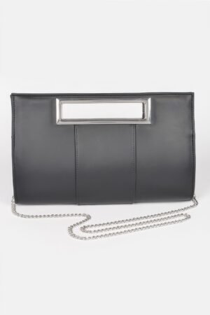 Metallic Faux Leather Handle Clutch Metallic Faux Leather Handle Clutch
