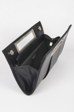 Metallic Faux Leather Handle Clutch Metallic Faux Leather Handle Clutch