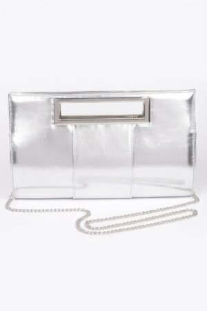 Metallic Faux Leather Handle Clutch Metallic Faux Leather Handle Clutch