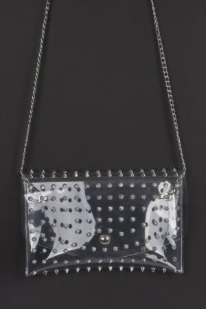 Multi Stoned Cross Body Chain Strap Visible Clutch