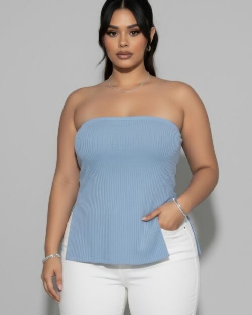 plus strapless ribbed side-slit flare top