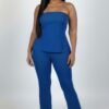 Plus Size Ultra-fine Ribbed Slit Tube Top & High-waist Flare Pants Set