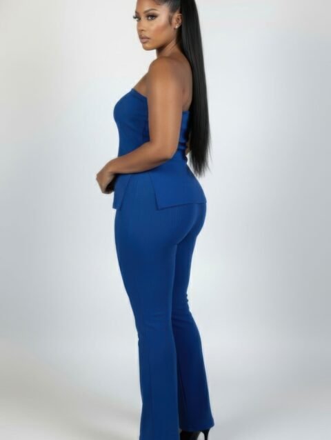 Plus Size Ultra-fine Ribbed Slit Tube Top & High-waist Flare Pants Set