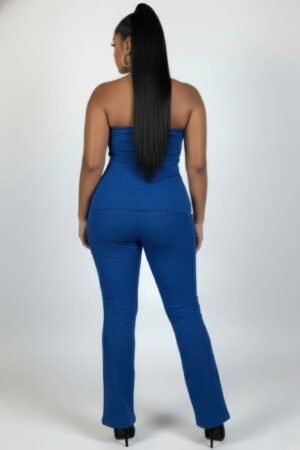 Plus Size Ultra-fine Ribbed Slit Tube Top & High-waist Flare Pants Set Plus Size Ultra-fine Ribbed Slit Tube Top & High-waist Flare Pants Set