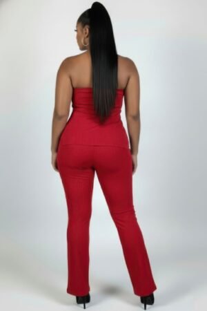 Plus Size Ultra-fine Ribbed Slit Tube Top & High-waist Flare Pants Set Plus Size Ultra-fine Ribbed Slit Tube Top & High-waist Flare Pants Set