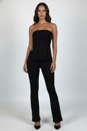 Ribbed Slit Tube Top & High-waist Flare Pants Set Ribbed Slit Tube Top & High-waist Flare Pants Set