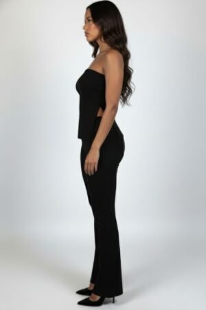 Ribbed Slit Tube Top & High-waist Flare Pants Set Ribbed Slit Tube Top & High-waist Flare Pants Set
