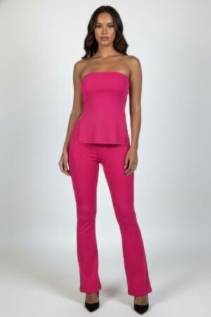 Ribbed Slit Tube Top & High-waist Flare Pants Set Ribbed Slit Tube Top & High-waist Flare Pants Set