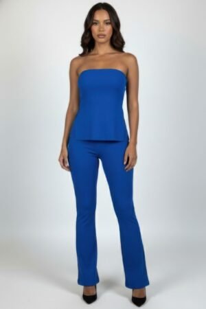Ribbed Slit Tube Top & High-waist Flare Pants Set Ribbed Slit Tube Top & High-waist Flare Pants Set