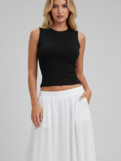 Sleeveless Mock Neck Top With Adjustable Side Slit Tie