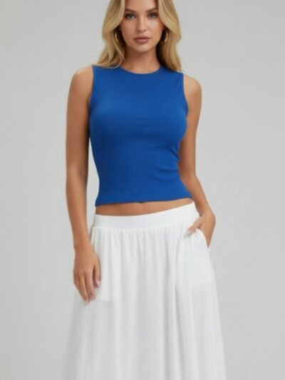 Sleeveless Mock Neck Top With Adjustable Side Slit Tie Sleeveless Mock Neck Top With Adjustable Side Slit Tie