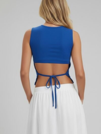 Sleeveless Mock Neck Top With Adjustable Side Slit Tie Sleeveless Mock Neck Top With Adjustable Side Slit Tie