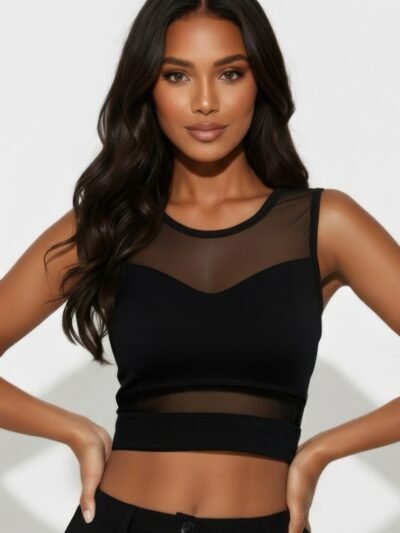Sheer Mesh Panel Crop Tank Top