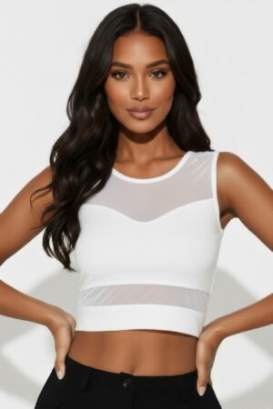 Sheer Mesh Panel Crop Tank Top Sheer Mesh Panel Crop Tank Top