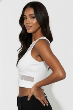 Sheer Mesh Panel Crop Tank Top Sheer Mesh Panel Crop Tank Top