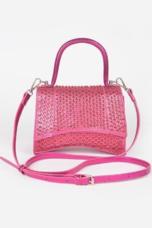 Metallic Rhinestone Hotfix Top Handle Flap Bag Metallic Rhinestone Hotfix Top Handle Flap Bag