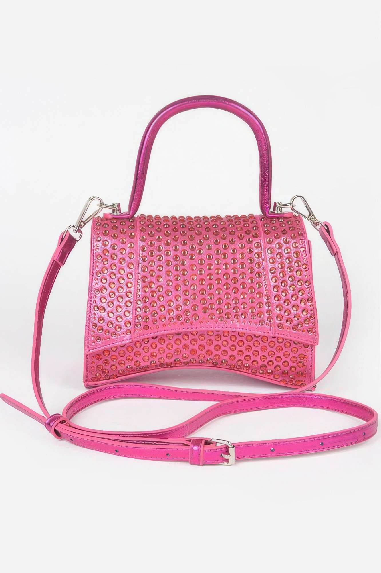 metallic rhinestone hotfix top handle flap bag