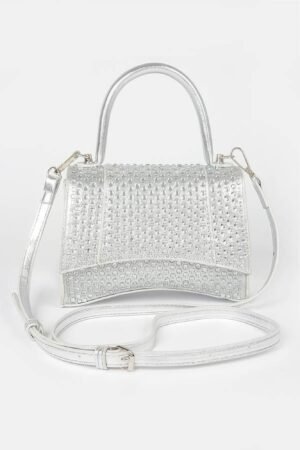 Metallic Rhinestone Hotfix Top Handle Flap Bag Metallic Rhinestone Hotfix Top Handle Flap Bag
