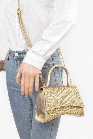Metallic Rhinestone Hotfix Top Handle Flap Bag Metallic Rhinestone Hotfix Top Handle Flap Bag