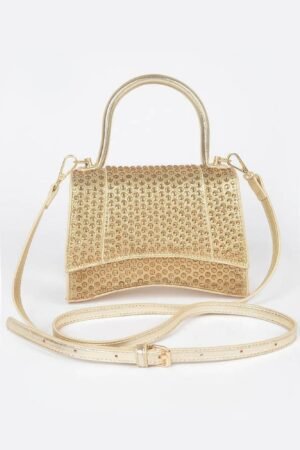 Metallic Rhinestone Hotfix Top Handle Flap Bag Metallic Rhinestone Hotfix Top Handle Flap Bag