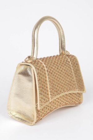 Metallic Rhinestone Hotfix Top Handle Flap Bag Metallic Rhinestone Hotfix Top Handle Flap Bag