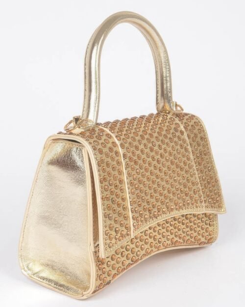 metallic rhinestone hotfix top handle flap bag