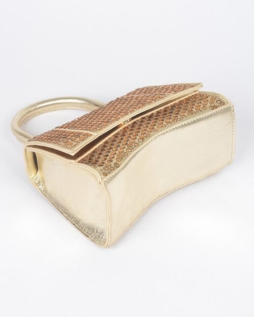 metallic rhinestone hotfix top handle flap bag