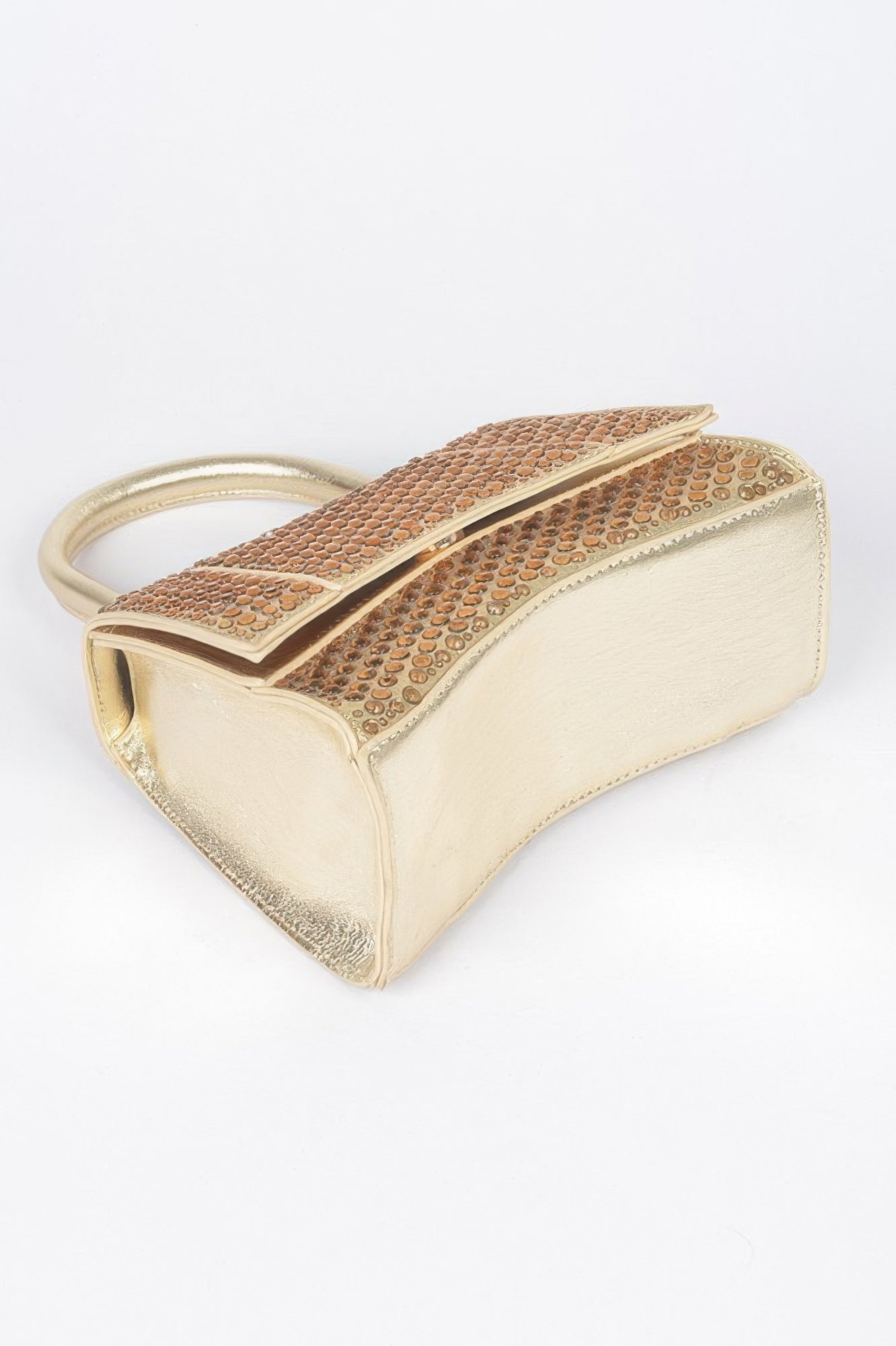 metallic rhinestone hotfix top handle flap bag