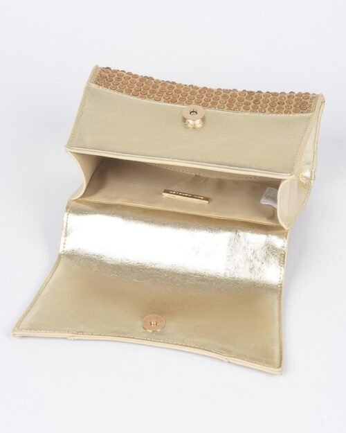 metallic rhinestone hotfix top handle flap bag
