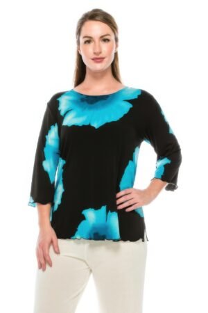 3/4 Sleeve Floral Top – Black Background Print Top Bns Print Missy Tank Dress