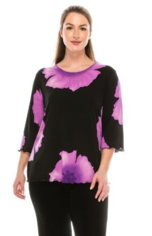 3/4 Sleeve Floral Top – Black Background Print Top Bns Print Missy Tank Dress