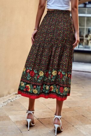 Drawstring Floral Ruffled Maxi Skirt Drawstring Floral Ruffled Maxi Skirt