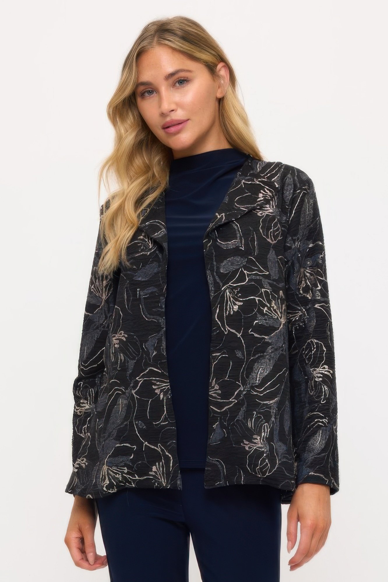 plus size fukuro jacquard open front jacket