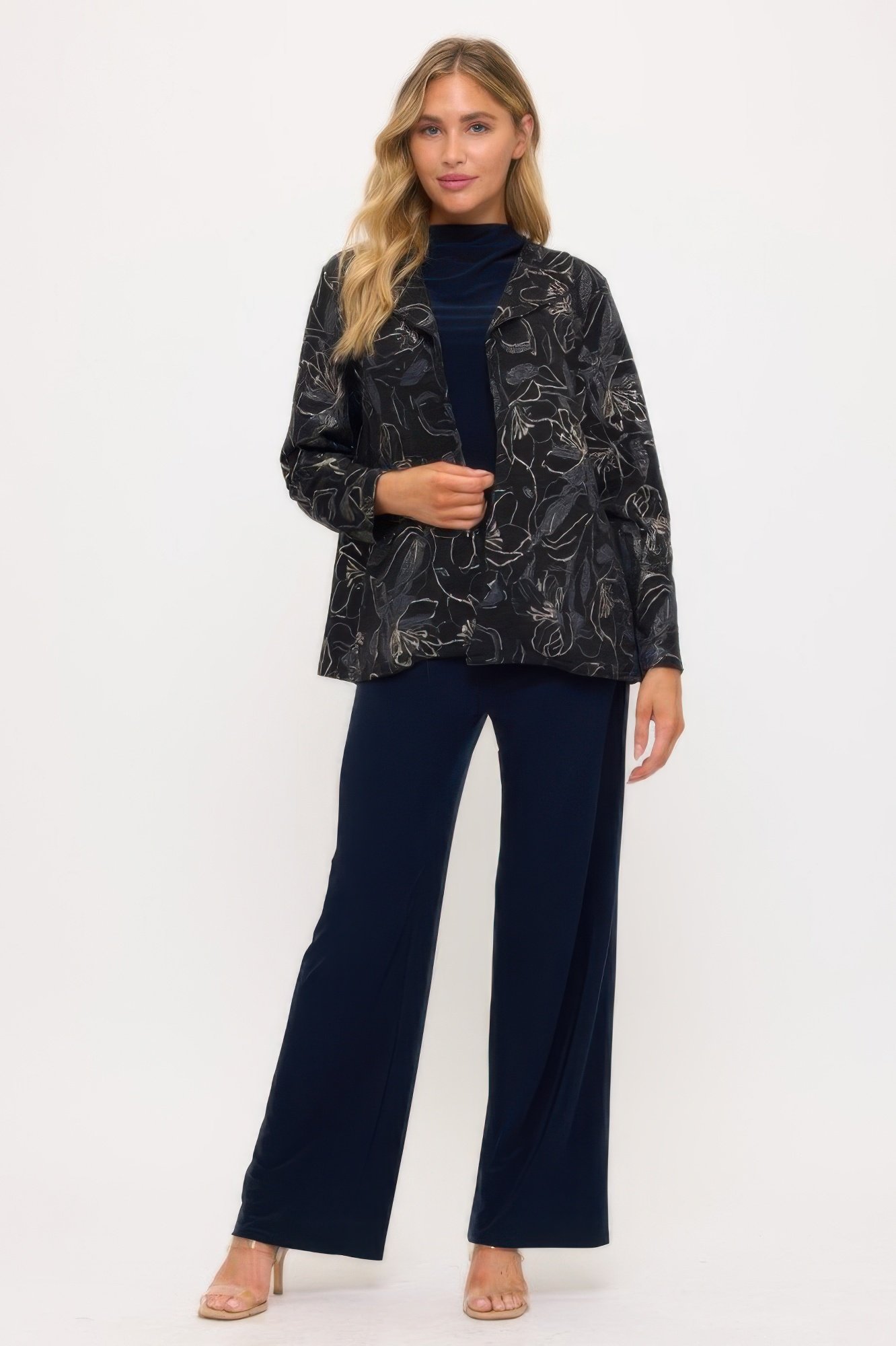 fukuro jacquard open front jacket w/foil