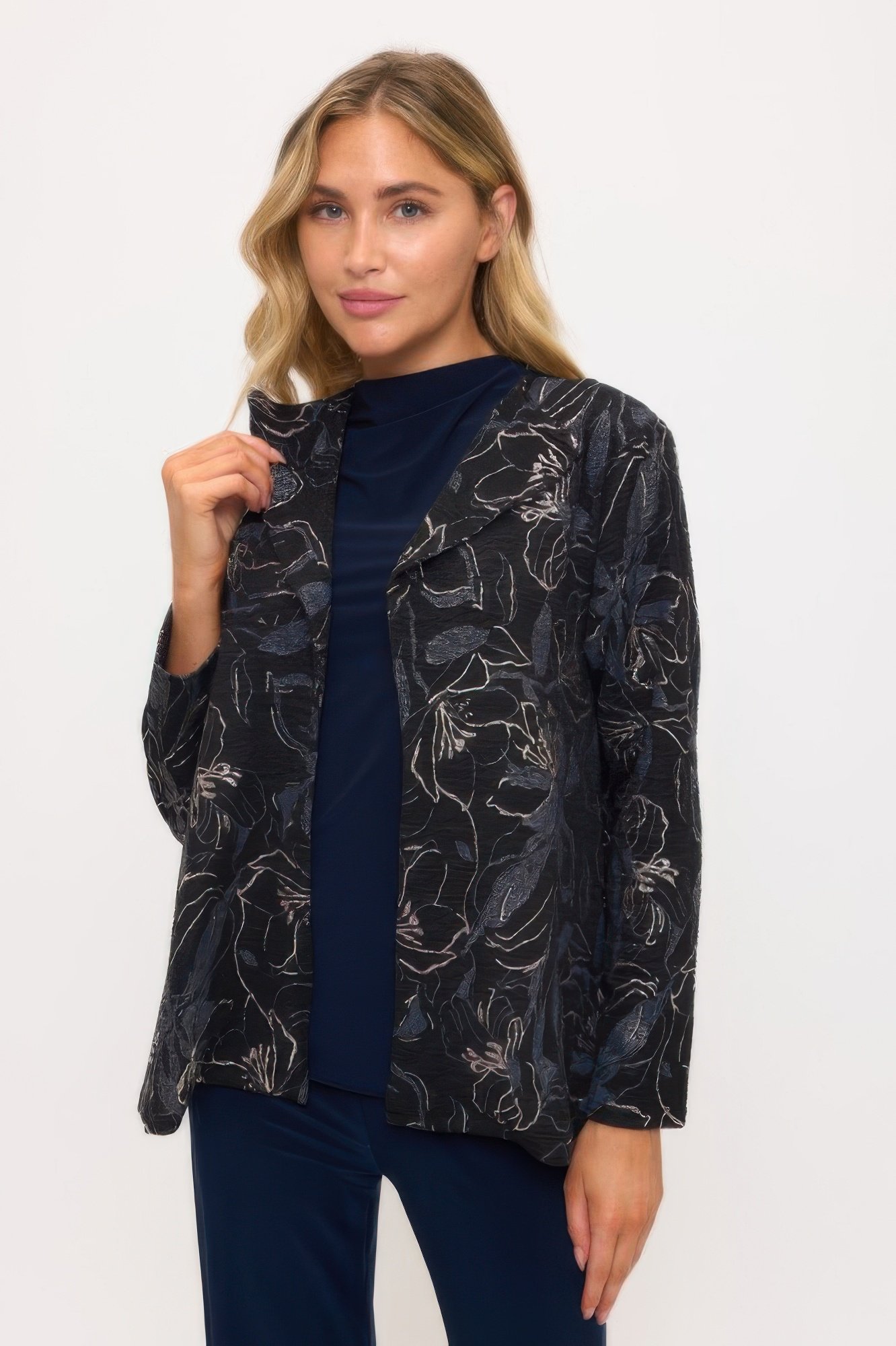 fukuro jacquard open front jacket w/foil