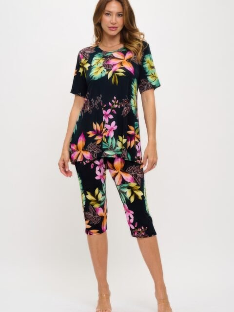 Plus Size Print Bns Capri Pants Set